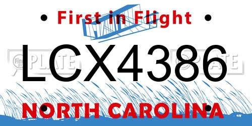 LCX4386 North Carolina License Plate