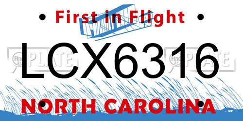 LCX6316 North Carolina License Plate