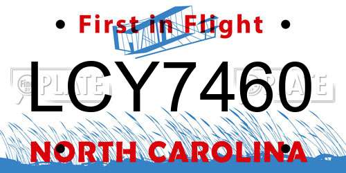 LCY7460 North Carolina License Plate