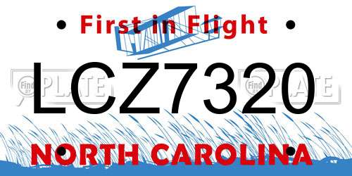 LCZ7320 North Carolina License Plate
