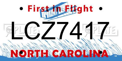 LCZ7417 North Carolina License Plate