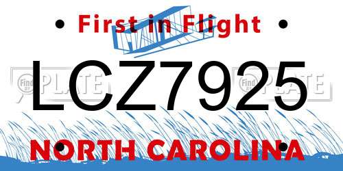 LCZ7925 North Carolina License Plate