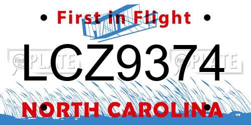 LCZ9374 North Carolina License Plate