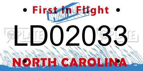 LD02033 North Carolina License Plate
