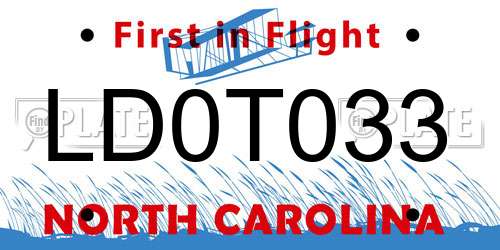 LD0T033 North Carolina License Plate