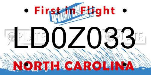 LD0Z033 North Carolina License Plate