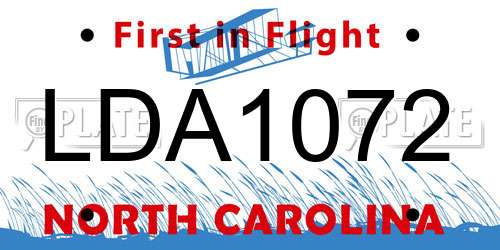 LDA1072 North Carolina License Plate