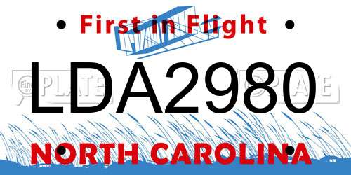 LDA2980 North Carolina License Plate