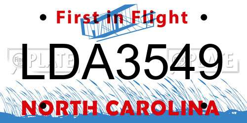 LDA3549 North Carolina License Plate