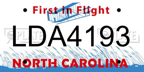 LDA4193 North Carolina License Plate