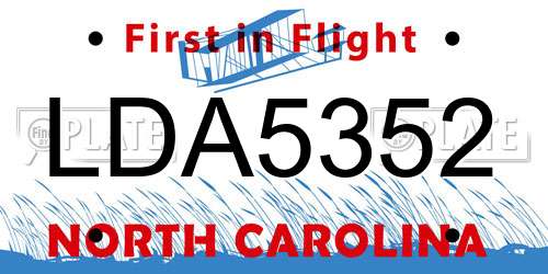 LDA5352 North Carolina License Plate