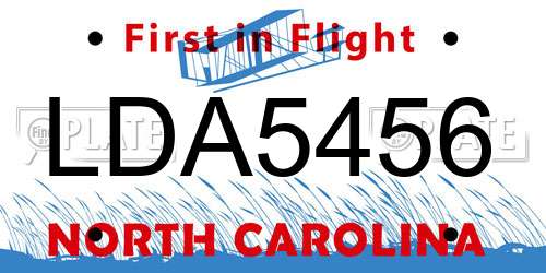 LDA5456 North Carolina License Plate