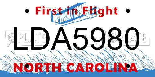 LDA5980 North Carolina License Plate
