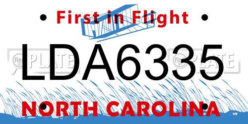 LDA6335 North Carolina License Plate