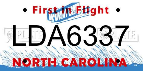 LDA6337 North Carolina License Plate
