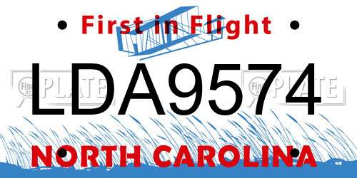 LDA9574 North Carolina License Plate
