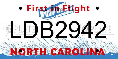 LDB2942 North Carolina License Plate