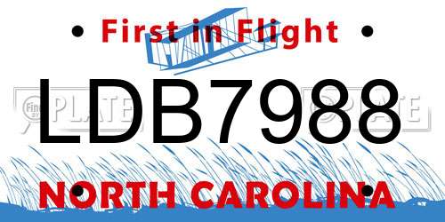 LDB7988 North Carolina License Plate