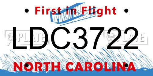 LDC3722 North Carolina License Plate