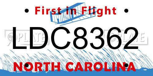 LDC8362 North Carolina License Plate