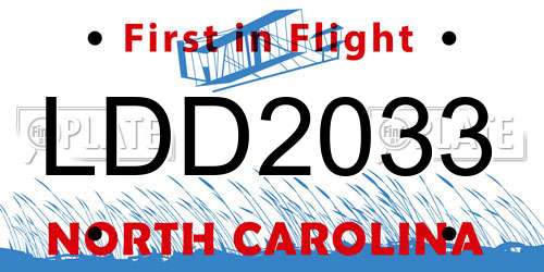 LDD2033 North Carolina License Plate