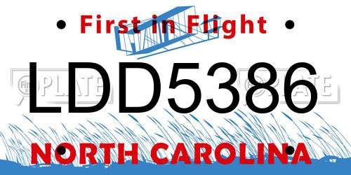 LDD5386 North Carolina License Plate