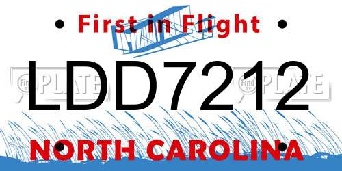 LDD7212 North Carolina License Plate