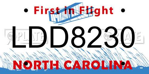 LDD8230 North Carolina License Plate