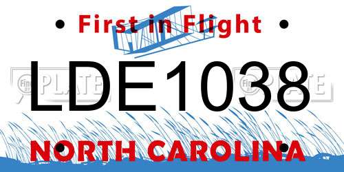 LDE1038 North Carolina License Plate