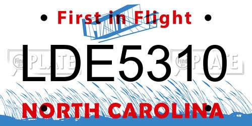 LDE5310 North Carolina License Plate