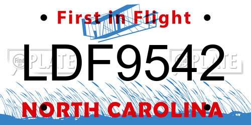 LDF9542 North Carolina License Plate