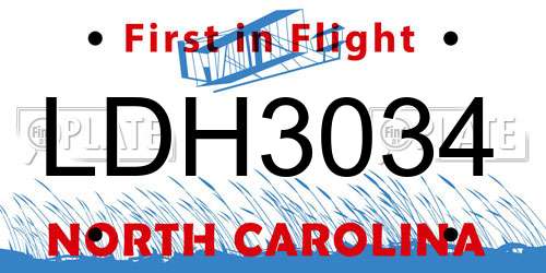 LDH3034 North Carolina License Plate