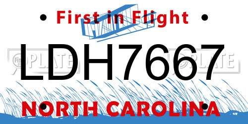 LDH7667 North Carolina License Plate