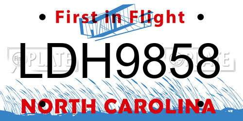 LDH9858 North Carolina License Plate