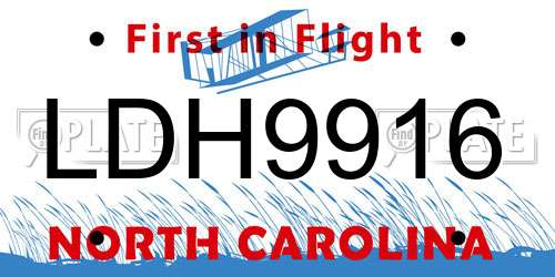 LDH9916 North Carolina License Plate