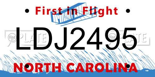 LDJ2495 North Carolina License Plate