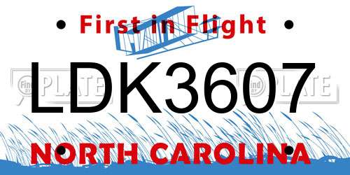 LDK3607 North Carolina License Plate