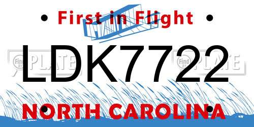 LDK7722 North Carolina License Plate