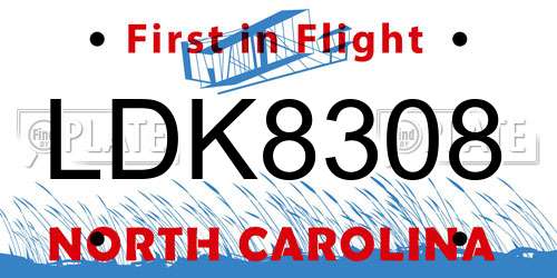 LDK8308 North Carolina License Plate