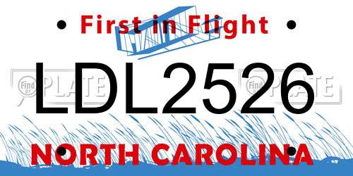 LDL2526 North Carolina License Plate