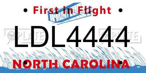LDL4444 North Carolina License Plate