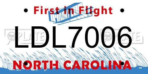 LDL7006 North Carolina License Plate