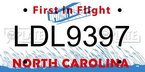 LDL9397 North Carolina License Plate