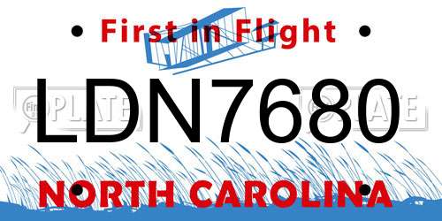 LDN7680 North Carolina License Plate