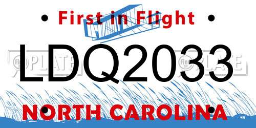 LDQ2033 North Carolina License Plate