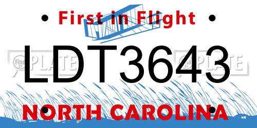 LDT3643 North Carolina License Plate