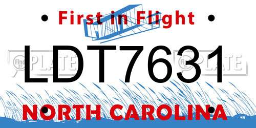 LDT7631 North Carolina License Plate