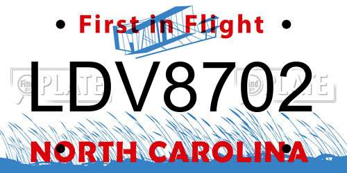 LDV8702 North Carolina License Plate