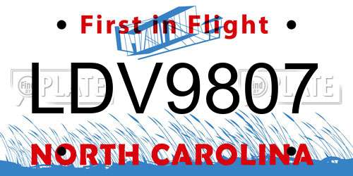 LDV9807 North Carolina License Plate