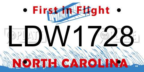 LDW1728 North Carolina License Plate